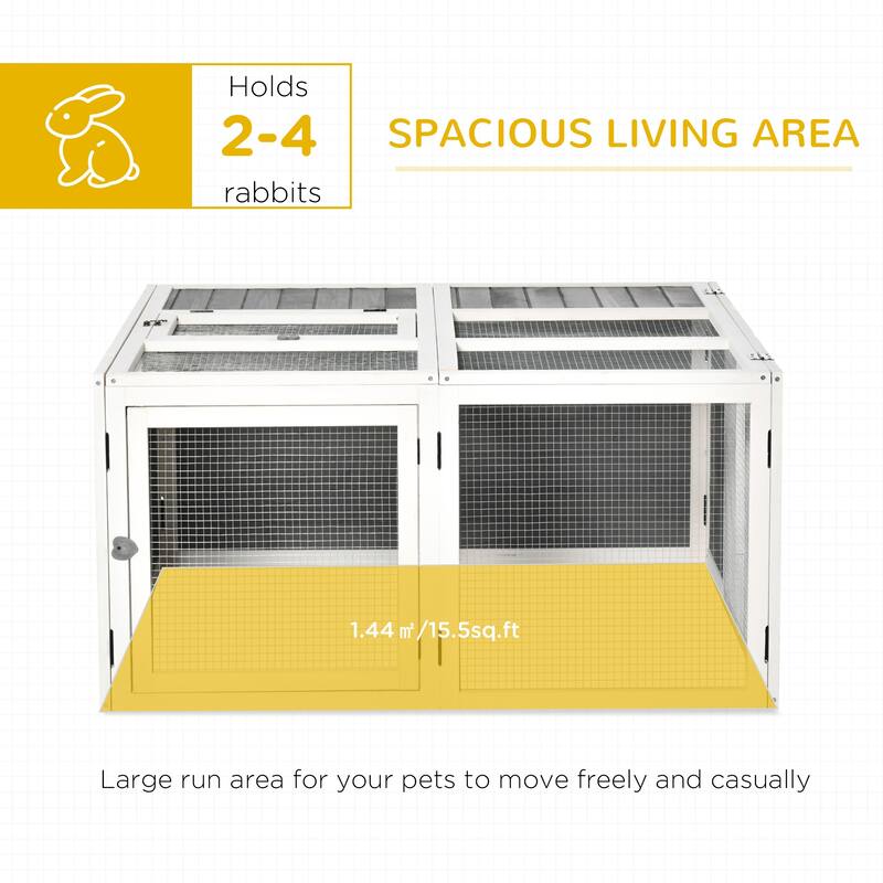 Grey Fir Wood Bunny Hutch with Metal Frame, Skylight & Foldable Roof - 47.2" L x 47.2" W x 23.6" H