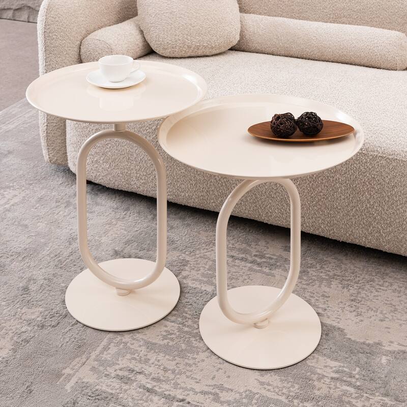 2PCS. Lantern-shaped Metal End Table, Small Round Side Table, Modern Coffee Drink Cocktail