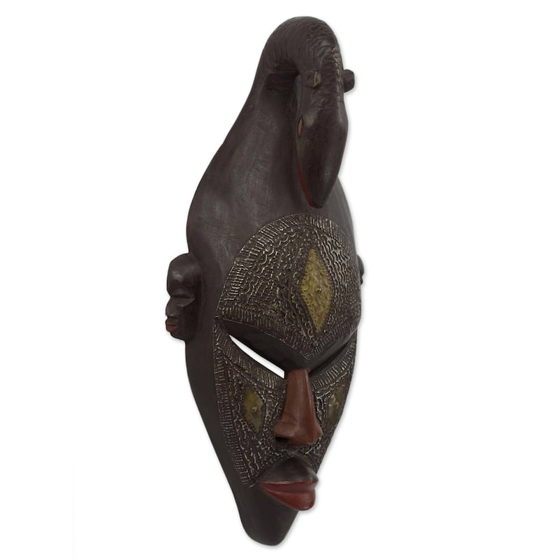 Handmade Young Strength African Wood Mask (Ghana) - 18.5" H x 8.25" W x 3.3" D