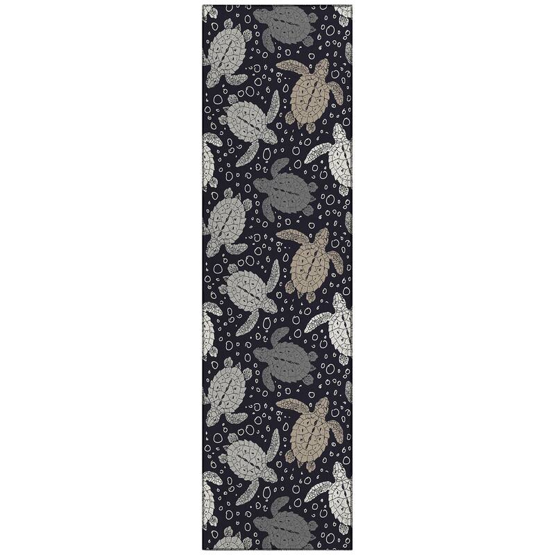 Indoor/ Outdoor Surfside Turtle Washable Rug New - Midnight - 2'3" x 7'6"