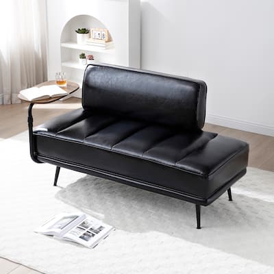 55"Inch Width Modern End of Bed Bench, Faux Leather Upholstered With side table, 360-degree Swivel tray couch