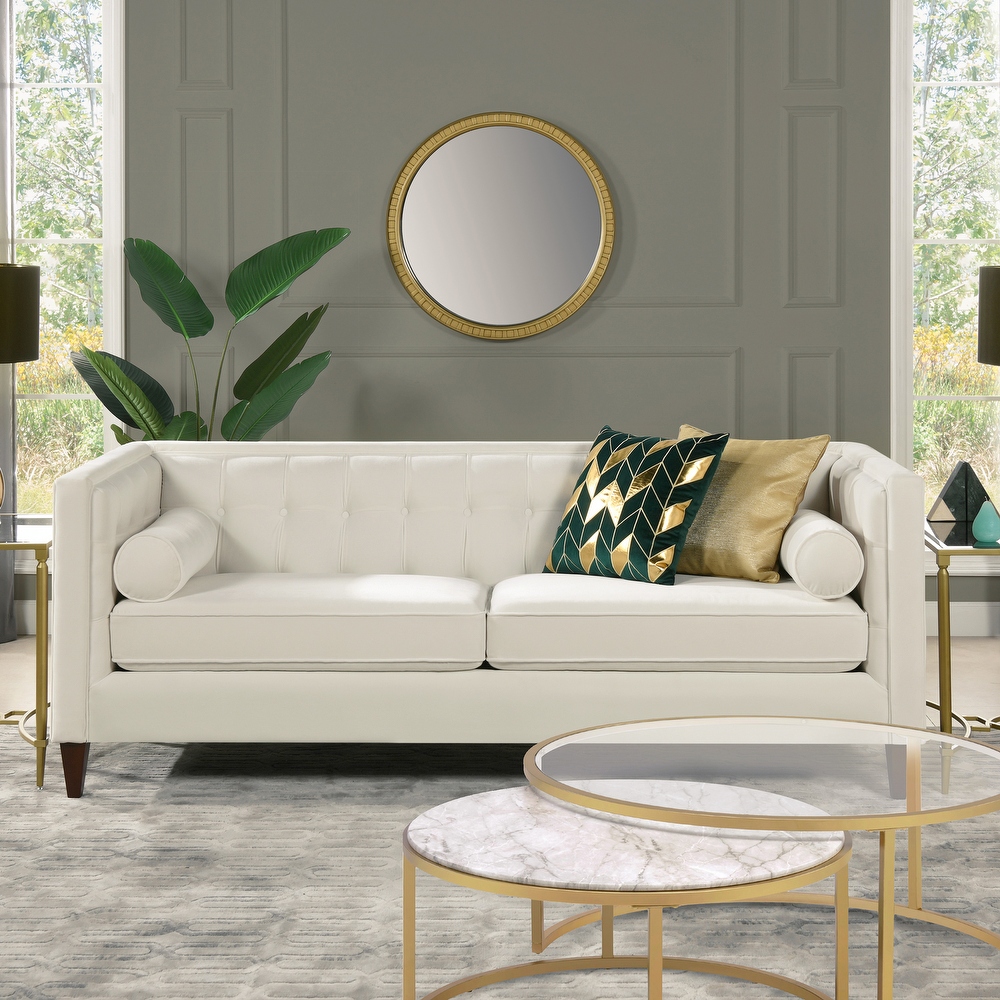 White tufted store living room set