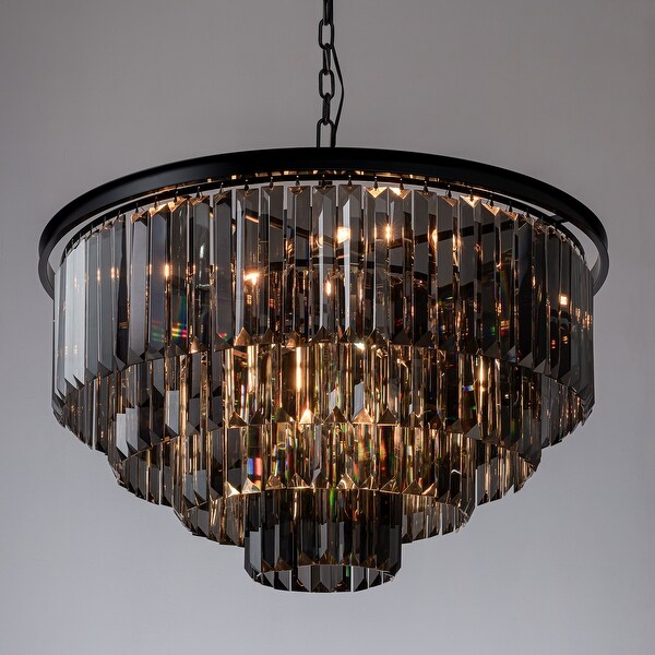 8-Lights Mid-Century Modern 4-Tier Round Fringe Crystal Chandelier