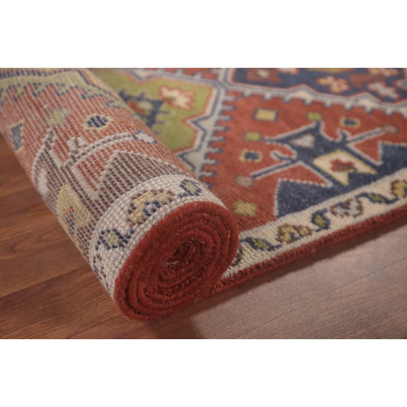 Orange Geometric Kazak Oriental Runner Rug Handmade Wool Carpet - 2'7"x 7'10"