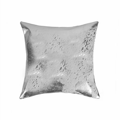 18 X 18 Silver Animal Print Cowhide Throw Pillow