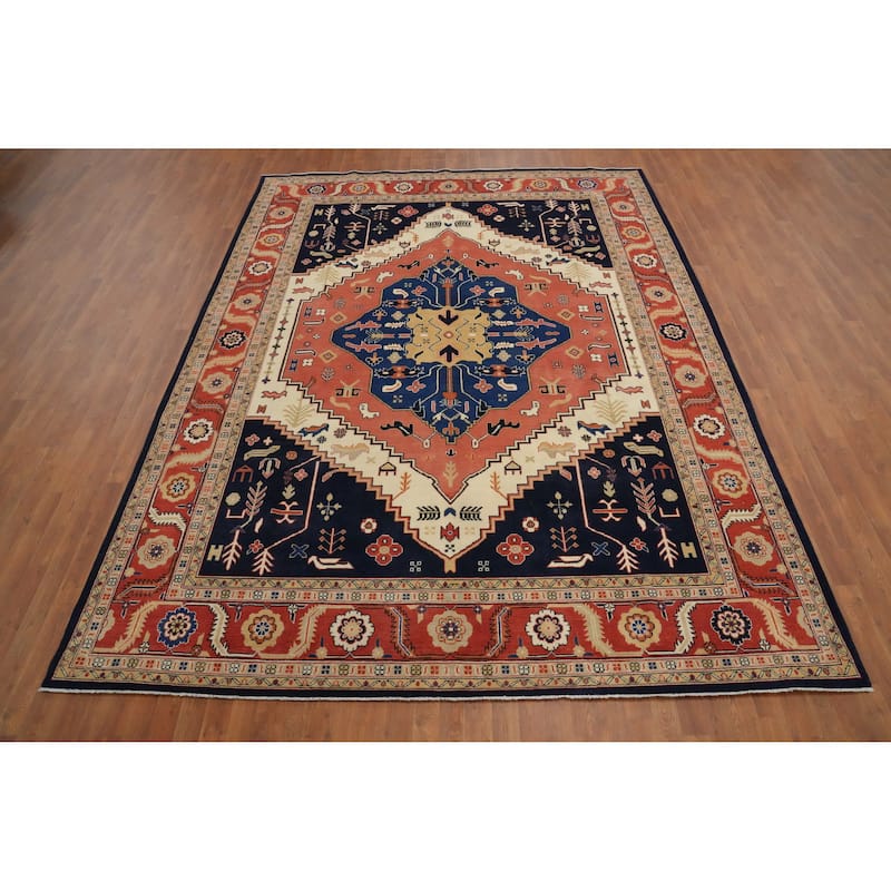 Hand Knotted Oriental 100% Wool Carpet Traditional Medallion Oranges & Rust Ziegler Area Rug - 11' 8'' X 8' 11''