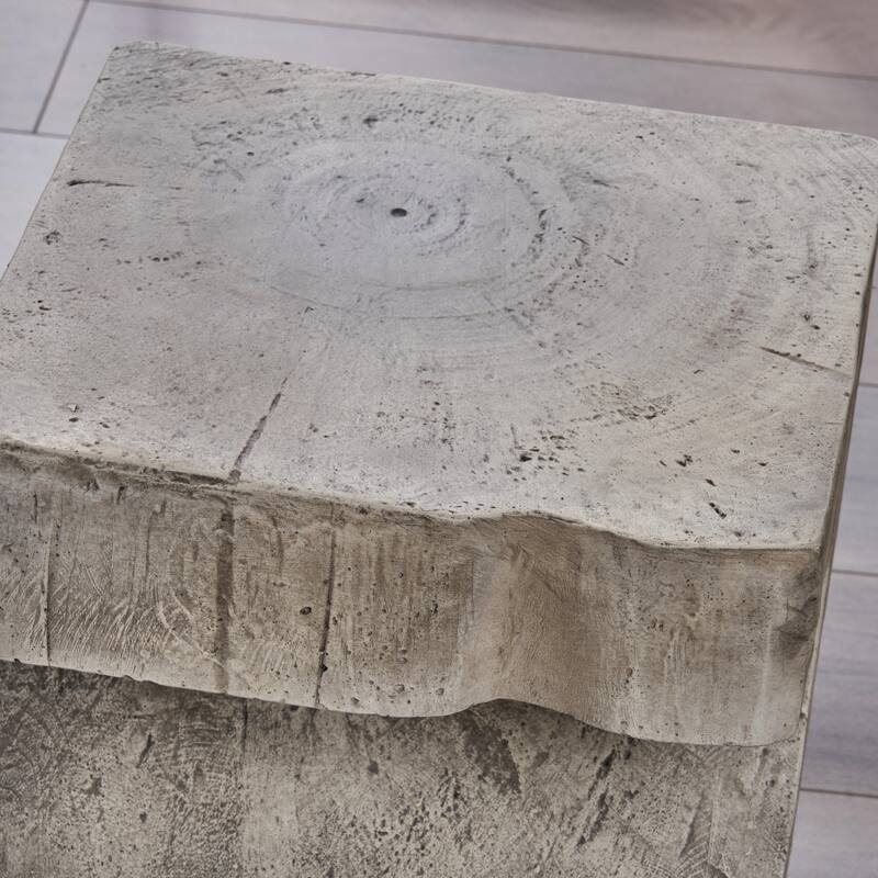 Roomfitters Outdoor Side Table with Z-Shaped Sculptural Concrete Build for Patio, Living Room or Entryway