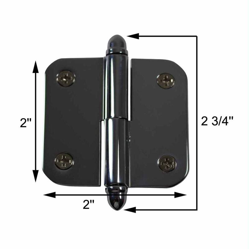 Chrome Plated Extruded Brass Right Lift Off Door Hinges 2" L Square Shape Hinges with Helmet Finials Tips Renovators Supply