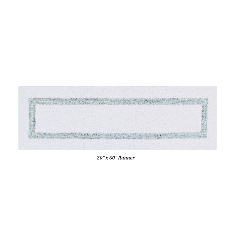 Better Trends Bath Rugs 100% Cotton Tufted Soft & Super Absorbent Reversible Chenille Bathroom Rug for Shower, Sink Mats Hotel - 20" x 60" Runner - White & Blue