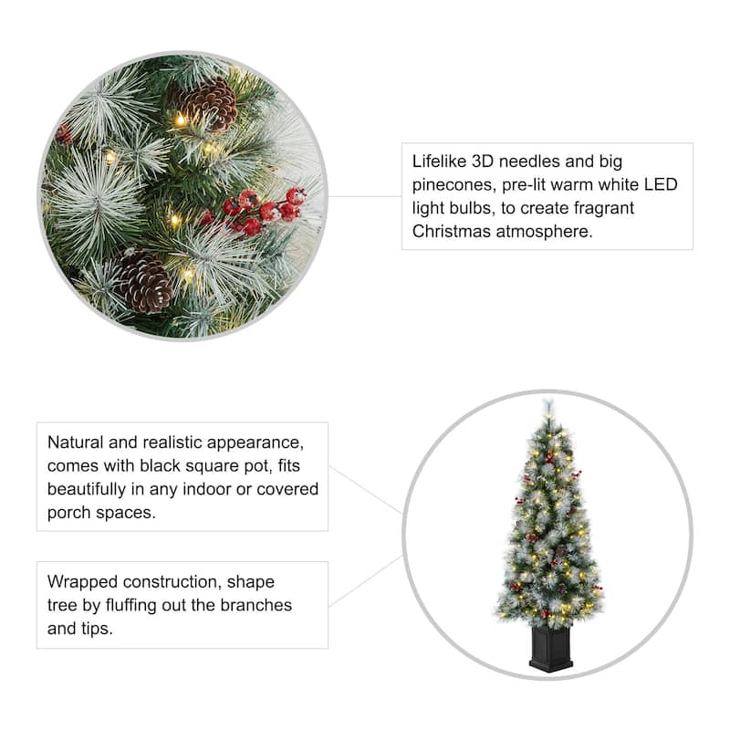Glitzhome 4ft/5ft/6ft Pre-Lit Pine Artificial Christmas Porch Tree with Warm White Lights