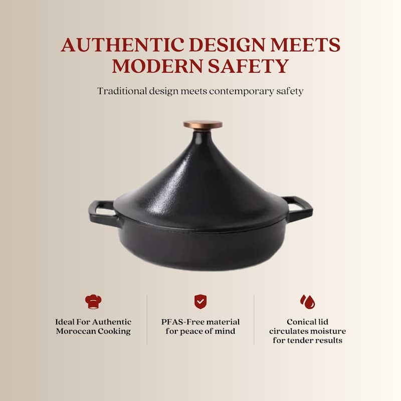 Alva Nori 3 Qt. Enameled Cast Iron Tagine Pot - 11" Black