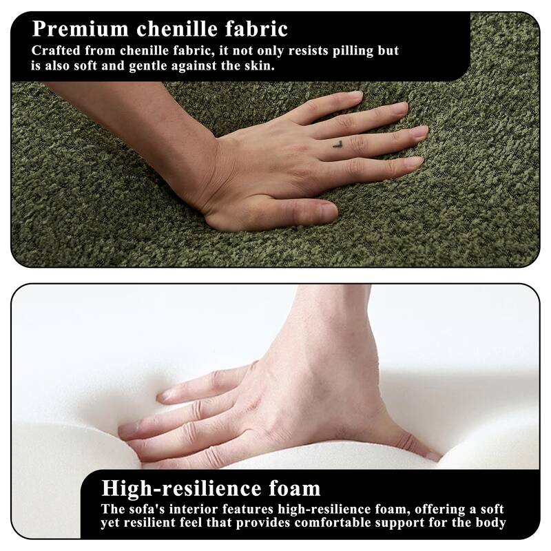 87.4 Inch Cloud Style 3 Seater Sofa, Button Tufted Chenille Upholstered Couch with Square Arms, No Assembly