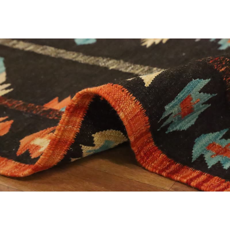 Hand Woven Oriental 100% Wool Carpet Southwestern Tribal Black Kilim Area Rug - 9' 8'' X 8' 1''