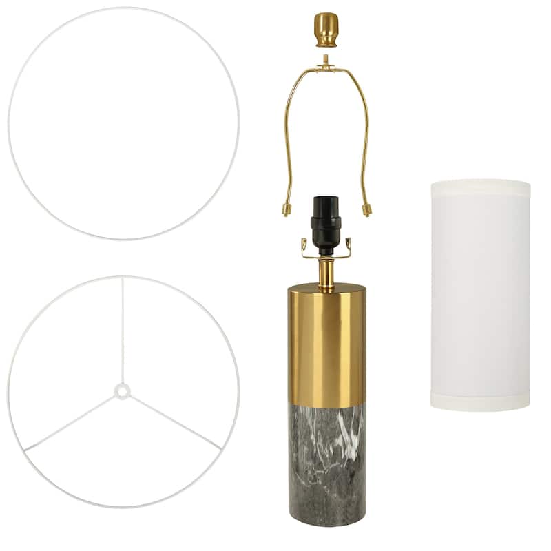 Marble Metal Table Lamp With Linen Shade Set of 2