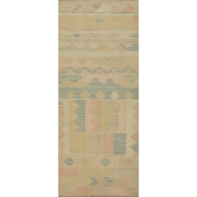 Hand Woven Oriental 100% Wool Carpet Southwestern Tribal Multi-Colored Kilim Runner Rug - 5' 10'' X 2' 0''