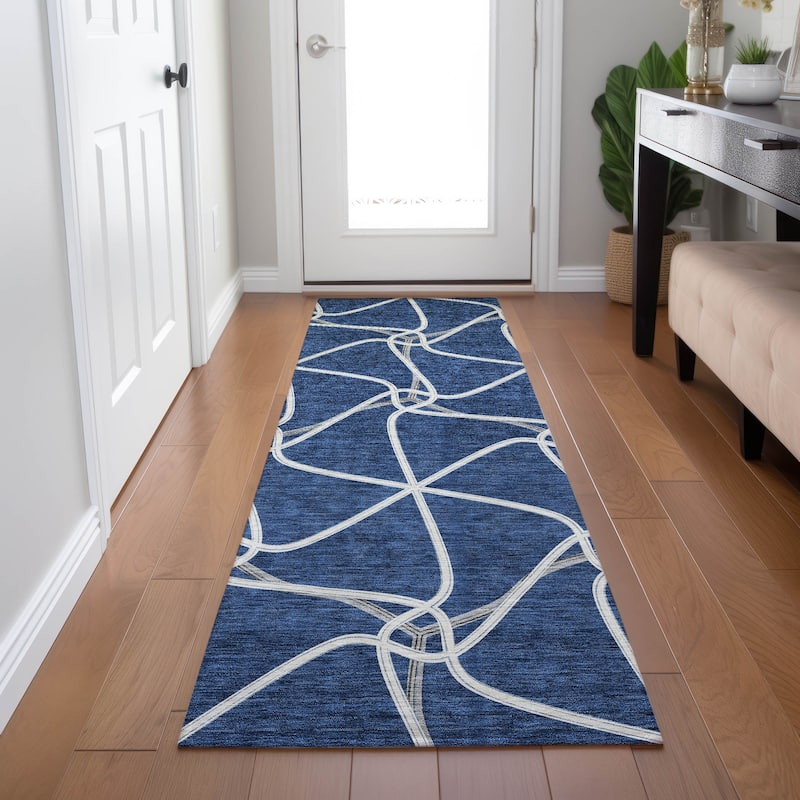 Machine Washable Indoor/ Outdoor Contemporary Links Chantille Rug