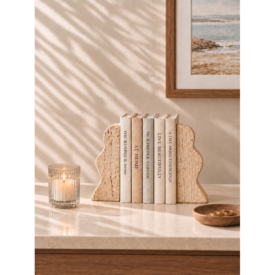 Decorative Travertine Wave Bookends