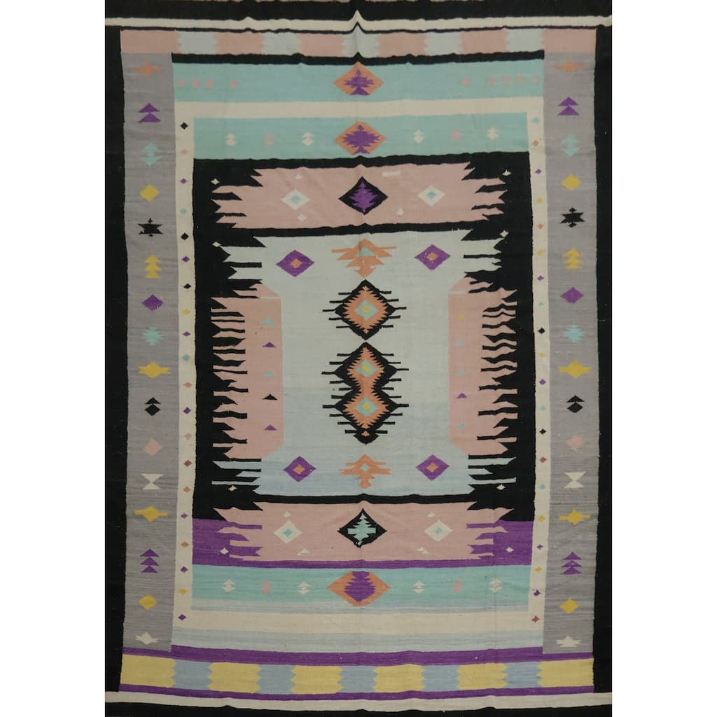 Hand Woven Oriental 100% Wool Carpet Southwestern Tribal Multi-Colored Kilim Area Rug - 12' 2'' X 9' 4''