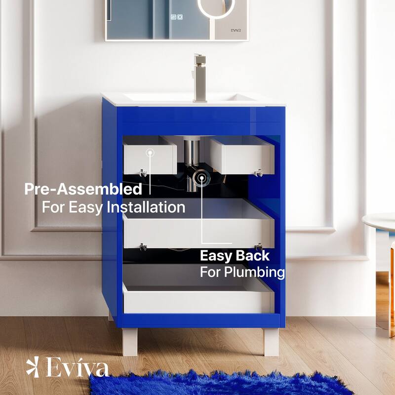 Eviva Malmo 24"W Blue Bath Vanity with Porcelain Integrated Sink