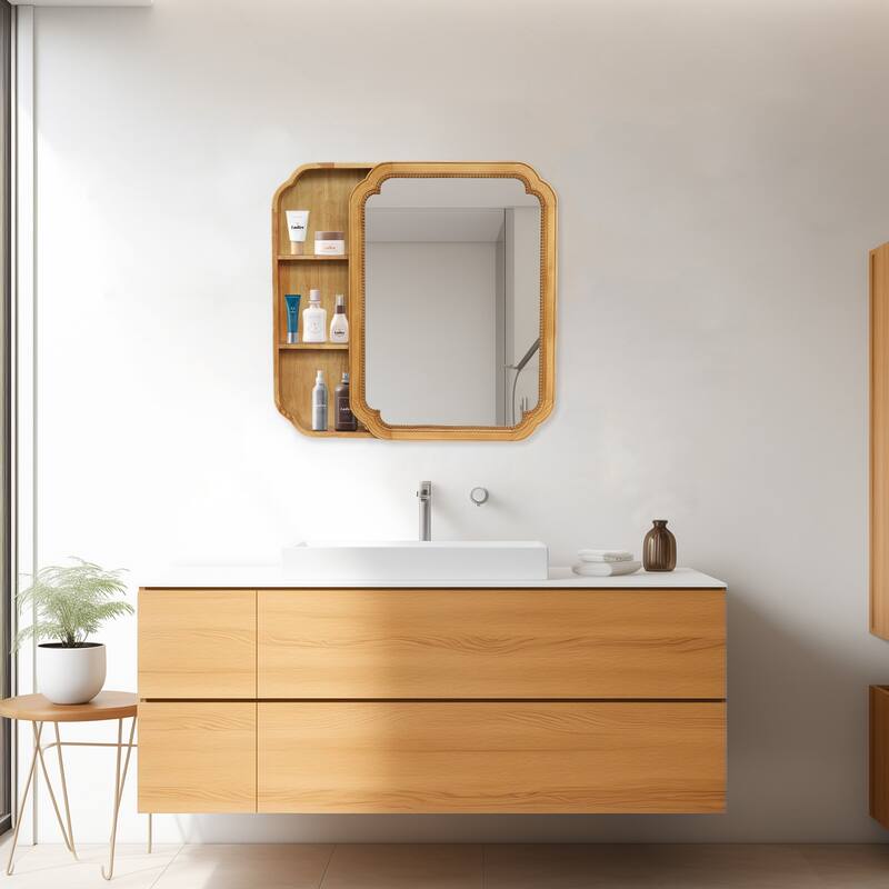 31.5" x 23.82" Wood Framed Wall - Mounted Mirror Cabinet with Storage Shelves, Medicine Mirror for Bathroom, Living Room