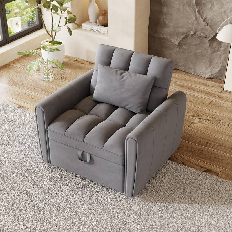 聽3 in 1 Convertible Sleeper Sofa, Multi-Function Folding Sofa Bed, Velvet Single Sofa with Adjustable Backrest & Pillows