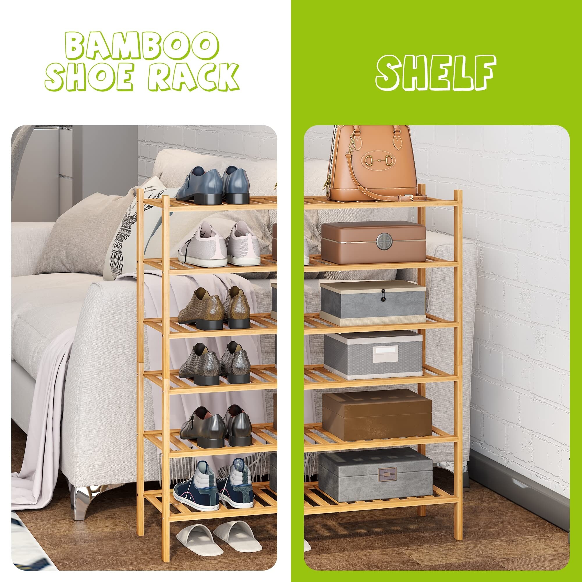 6Tier Bamboo Shoe Rack Premium Stackable Shoe Shelf Storage Organizer for Hallway Closet Living