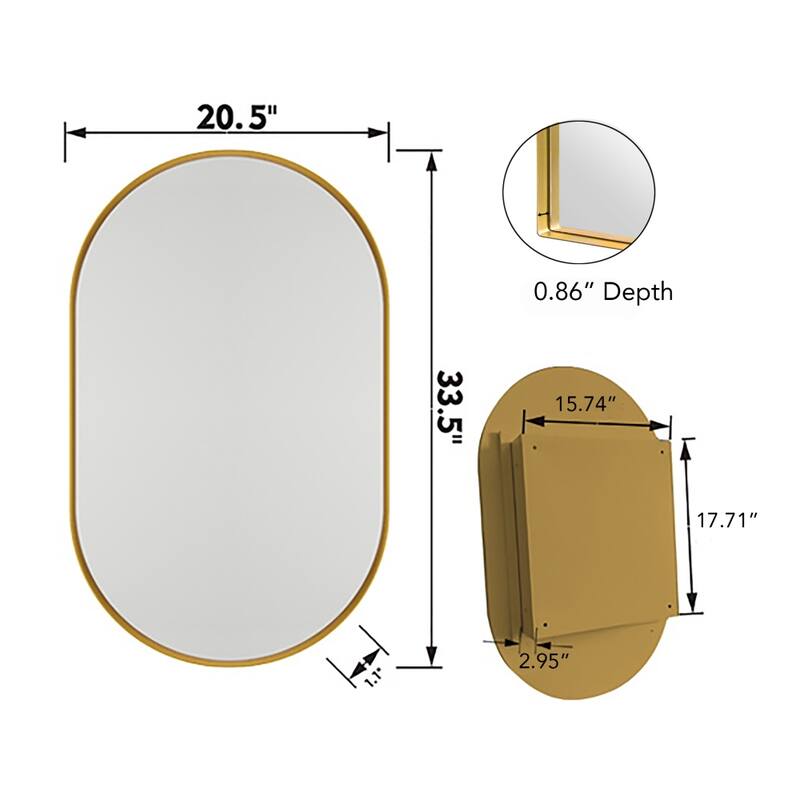 20 in. x 34 in. Oval Metal Framed Recessed Bathroom Medicine Cabinet with Mirror and Adjustable Shelves