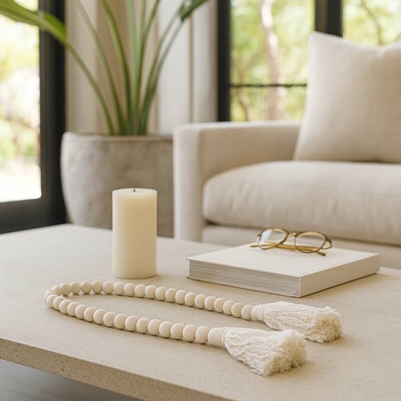 Wood Beads, Natural Finish, Bohemian Macrame Wall Decor and Home Accent for Living Rooms and Bedrooms - 45" x 1" x 1"