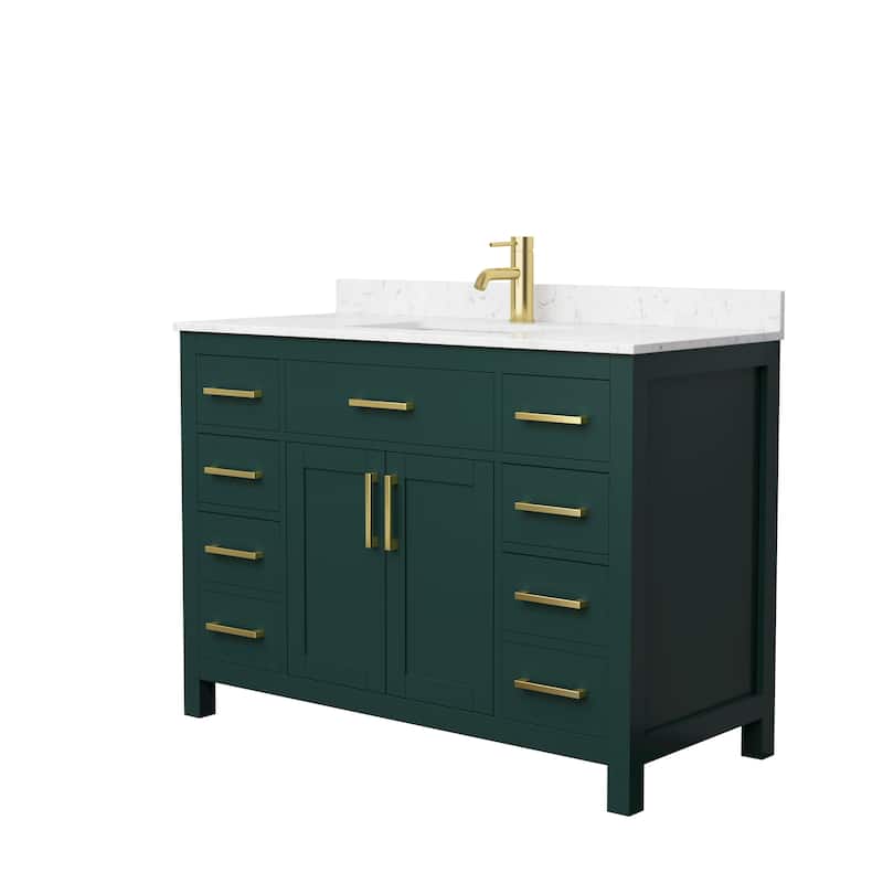 Beckett 48 Inch Single Vanity, Cultured Marble Top - Green, Gold Trim, Carrara Cultured Marble Top