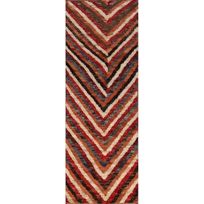 Chevron Style Moroccan Oriental Runner Rug Hand-Knotted Wool Carpet - 2'5" x 9'11"