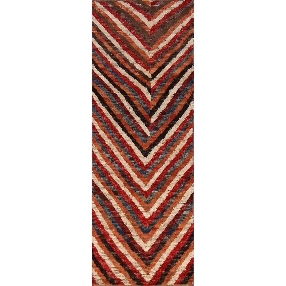 Chevron Style Moroccan Oriental Runner Rug Hand-Knotted Wool Carpet - 2'5" x 9'11"