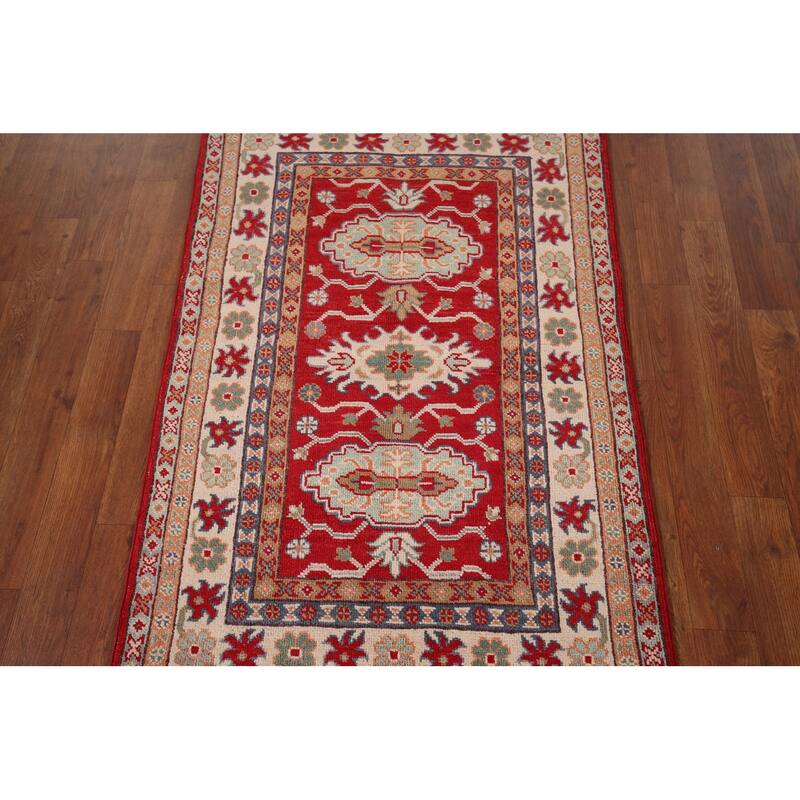 Kazak Foyer Rug Handmade Traditional Red Wool Carpet - 2'8" x 4'2"