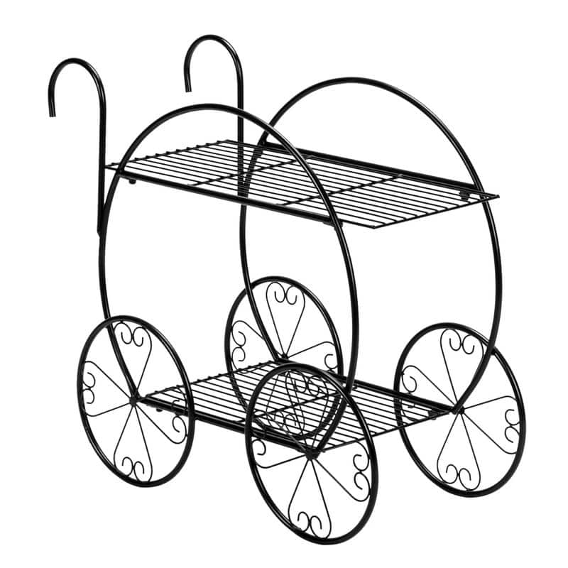 Cart Shape 2 Tier Plant Stand Shelf Black