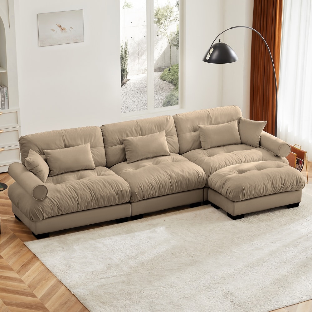 GDFStudio - Vanhorn Velvet 3-Seater Sectional Sofa with Movable Ottoman