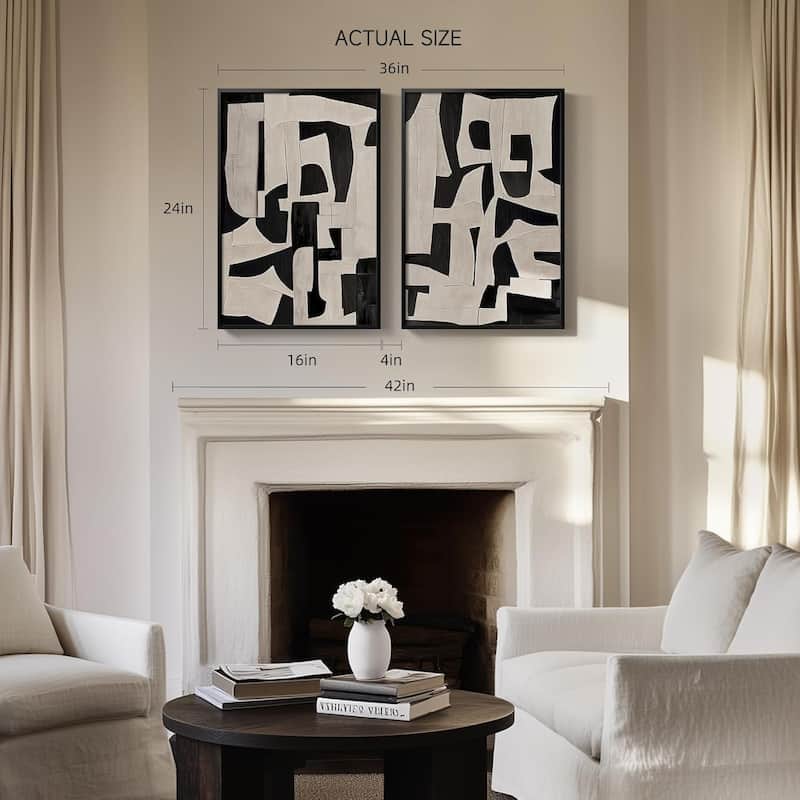 Framed Black and Beige Abstract Wall Art