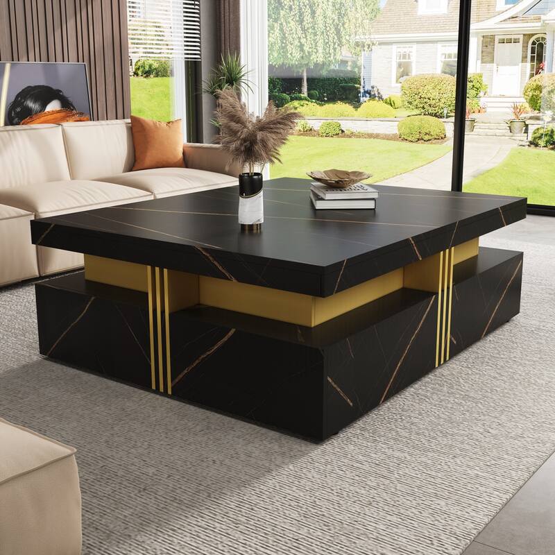 Modern Square Storage Coffee Table with 4 Drawers