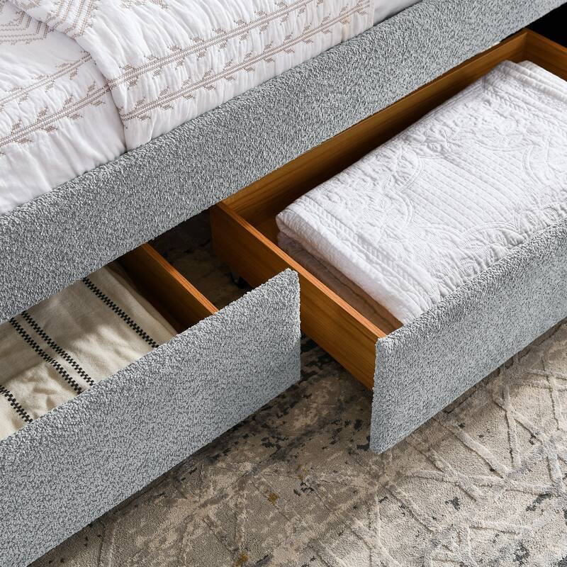 Roomfitters Queen Boucle Daybed with Trundle, Two Storage Drawers and Upholstered Sofa Bed Frame