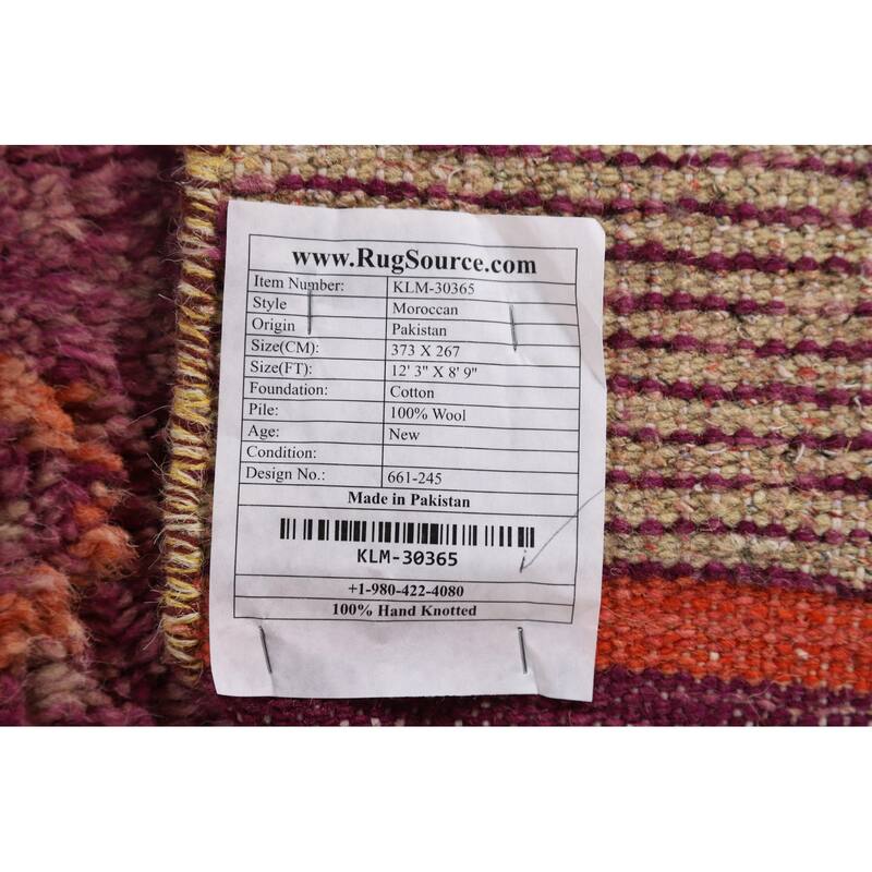 Purple Moroccan Oriental Area Rug Hand-Knotted Wool Carpet - 8'9" x 12'3"