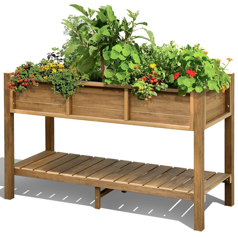 Moasis Poly Wood Raised Garden Bed Planter Box Stand Weather Resistant with Legs and Storage Shelf