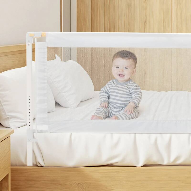 Grey Steel Oxford Fabric Kids Bed Rails with Mesh Adjustable Height for Everyday Use