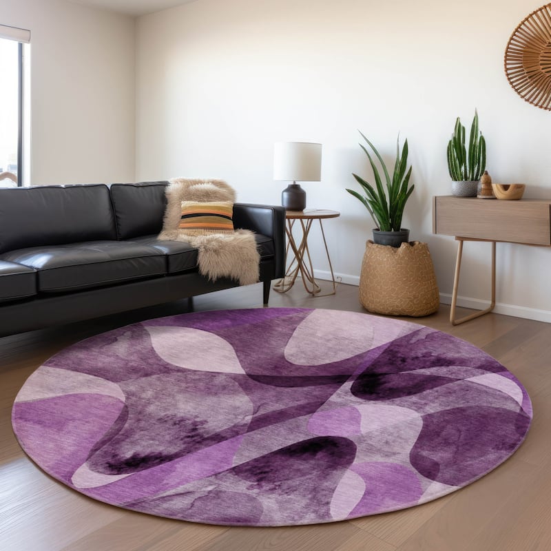 Premium Washable Super Soft Abstract Contemporary Mayfield Rug - Purple - 8' x 8' - Round
