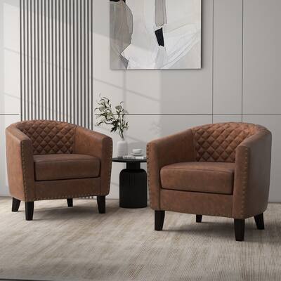2 Set Living Room Faux Accent Barrel Chair
