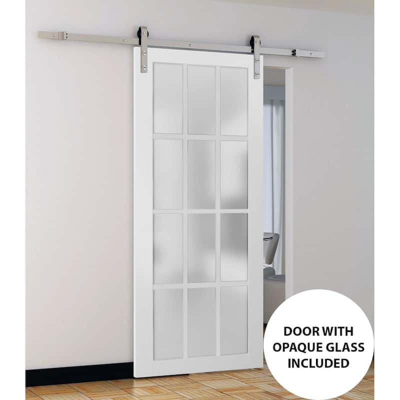 Sturdy Barn Door Frosted Glass 12 Lites / Felicia 3312 White