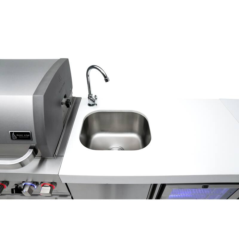 Mont Alpi MAi805-BEV-EXC Original Stainless Steel Outdoor Kitchen Island BBQ Grill + Beverage Center + 25" Extra Storage Cabinet