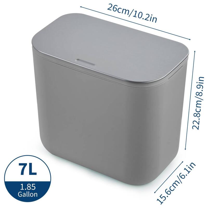1.85 Gallon Compost Bin Hanging Trash Can with Stainless Steel Lid for Kitchen、Bathroom