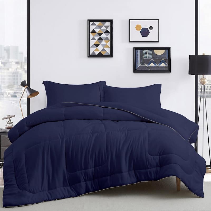 All Season Satin Down Alternative Comforter Set - Navy - King