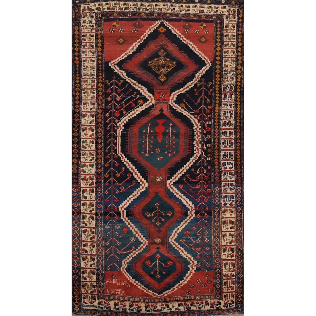 Hand Knotted Oriental 100% Wool Carpet Traditional Tribal Navy Blue & Blues Bakhtiari Area Rug - 11' 5'' X 6' 1''