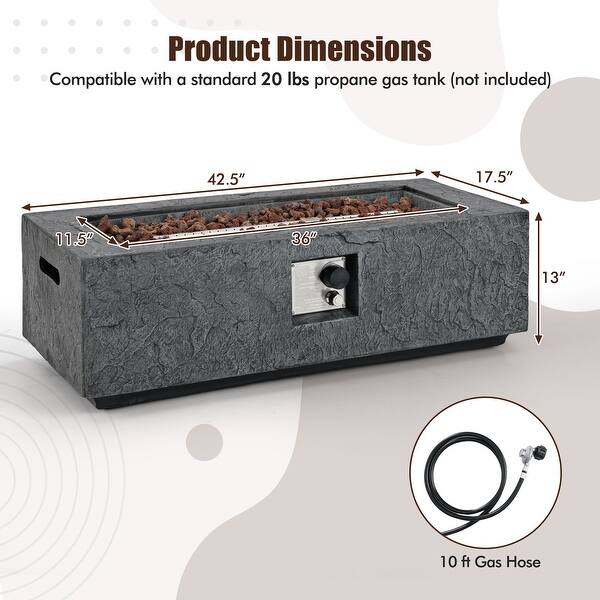 dimension image slide 1 of 2, 42.5 Inch 50000 BTU Fire Pit Table Set with Stainless Steel Burner - 42.5" x 17.5" x 13" (L x W x H)