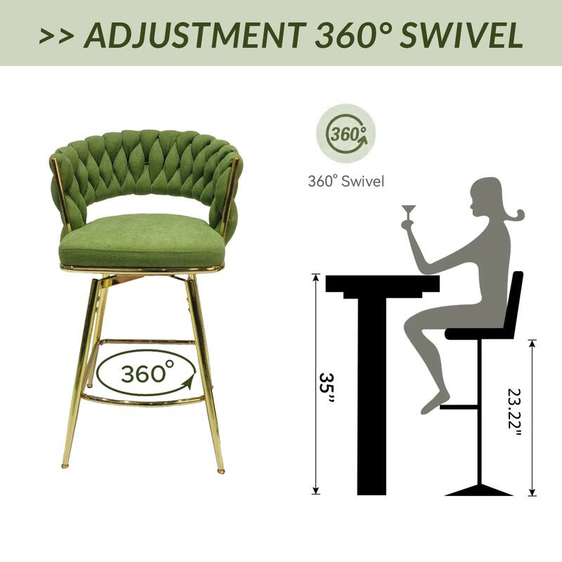Set of 2 360 Degree Swivel Upholstered Arm Bar Stool,with Golden legs and Footrest