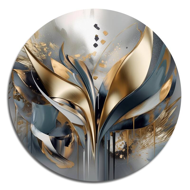 Designart "Abstract Shapes And Lines IV" Abstract Marble Metal Round Wall Art
